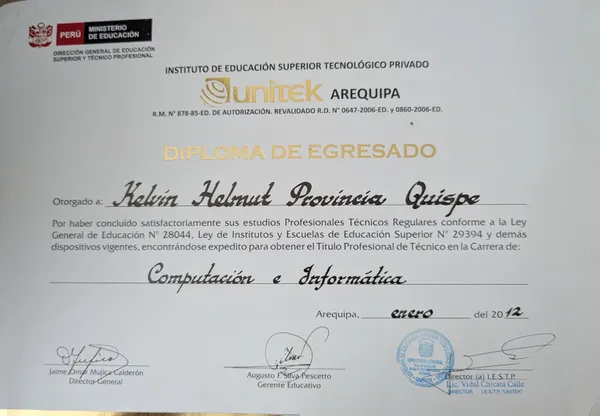 Técnico en Computación e informática certificate